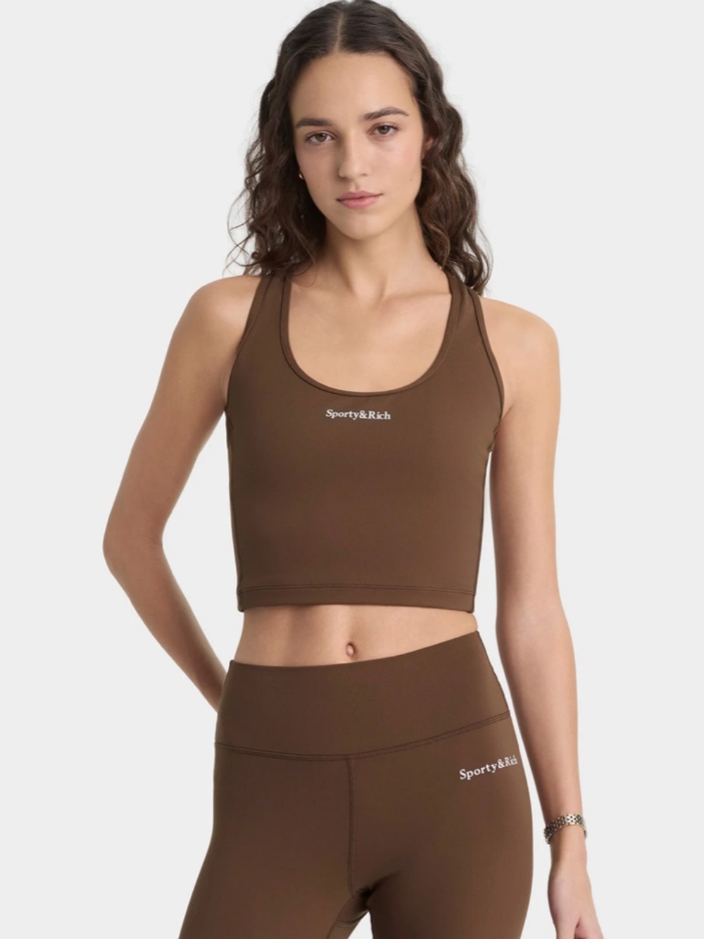 Sporty & Rich Serif Logo Sports Tank - Toffee/White - NWT